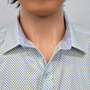 Johnston & Murphy Dress Shirt Geo Print Contrast Flip Cuffs Men L Blue Green